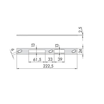 Contropiastra Cisa, piana in acciaio inox, accessorio per serratura in alluminio, dimensioni 24x1,5 mm, lunghezza 222,5 mm
