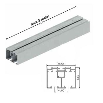 Binario doppio per ante scorrevoli alluminio, Kit componenti binario 2 VIE, lunghezza 3000 mm, fissaggio a soffitto per  [...]