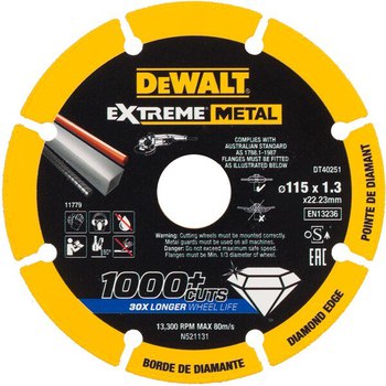Disco diamantato DeWalt per taglio metallo, diametro 115 mm, foro 22,23 mm