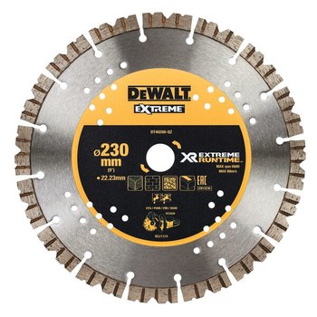 Disco diamantato per muratura DeWalt per troncatore a batteria, diametro 230 mm, foro 22,23 mm