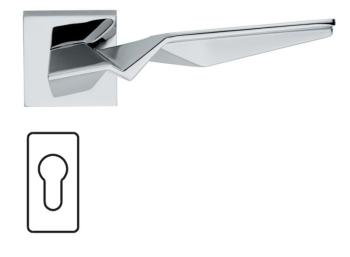 Maniglia per porta Fusital H 356 Serie ZH Duemilacinque, con rosetta e bocchetta rettangolare foro yale, finitura Cromo