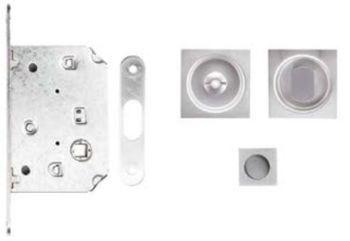 Kit 1B ALU per porte scorrevoli, Ghidini, blocca quadro/tondo con serratura B, per spessore pannello 44 mm, in Argento