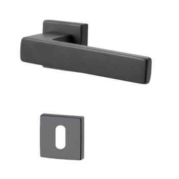 Maniglia Q-Tre per porta, rosetta e bocchetta quadra 45x45 mm foro Patent, quadro 8 mm, Alluminio finitura Nero Opaco