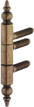 Cerniera a bussola,in acciaio brunito, con pomello decorativo e tre perni, Anuba, altezza 84 mm
