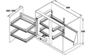 Telaio WaCo meccanismo estraibile per mobili base ad angolo - funzionamento Sinistro
