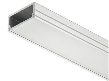 Profilo redosso basso in alluminio Häfele, con diffusore sporgente Satinato, finitura Argento Anodizzato