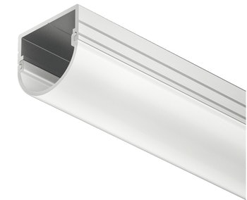 Profilo redosso in alluminio Häfele, con diffusore a semicerchio Opale Bianco, finitura Argento Anodizzato