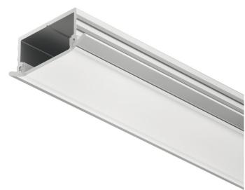 Profilo di montaggio in Alluminio Häfele, con diffusore in Opale Bianco sporgente, 2500 mm, finitura anodizzato color Argento