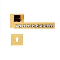 Maniglia per porta con Swarovski Linea Calì serie Reflex con rosetta e bocchetta foro Yale Oro Zecchino