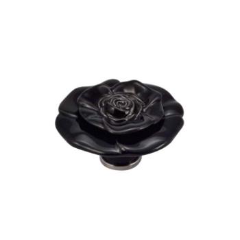 Pomello per mobile a fiore in Ceramica, pomolo serie ROSA QUEEN, colore Nera Lucida