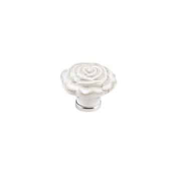 Pomello per mobile a fiore in Ceramica, pomolo serie ROSA, Ø 70 mm, colore Bianco