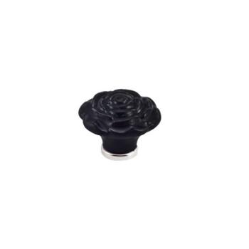 Pomello per mobile a fiore in Ceramica, pomolo serie ROSA, Ø 45 mm, colore Nero Opaco