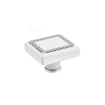 Pomello per mobile quadrato in Ceramica, pomolo serie SQUARE GRECEE, colore Bianco, dimensioni 40x40x31 mm