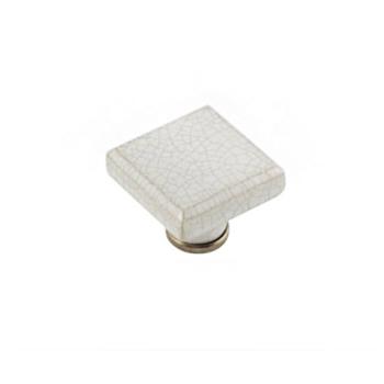 Pomello per mobile in Ceramica quadrato, pomolo serie Square, dimensioni 40 x 40 mm, colore Bianco Craquelé