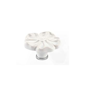 Pomello per mobile a fiore in Ceramica, pomolo serie PRIMULA, colore Bianca, dimensioni 70 x 39 mm