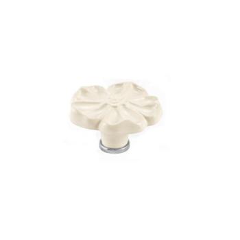 Pomello per mobile a fiore in Ceramica, pomolo serie PRIMULA, colore Avorio, dimensioni 70 x 39 mm