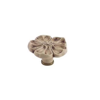 Pomello per mobile a fiore in Ceramica, pomolo serie PRIMULA, colore Patinata, dimensioni 70 x 39 mm