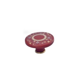Pomello per mobile rotondo, pomolo serie Hoop Baroque in Ceramica, colore Rosso e decoro Oro, dimensioni 44 x 30 mm