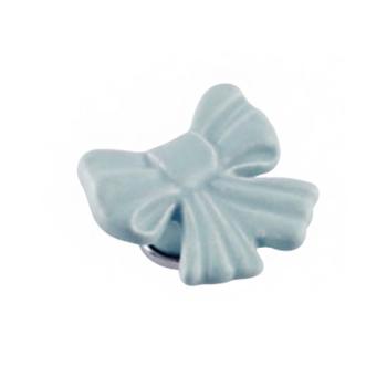 Pomello per mobile a forma di Fiocco, pomolo in Ceramica, colore Azzurro Baby Blue, dimensioni 75 x 75 mm