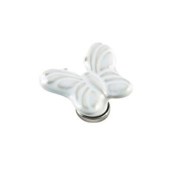 Pomello per mobile a forma di Farfalla, pomolo in Ceramica, colore Bianco, dimensioni 72 x 82 mm