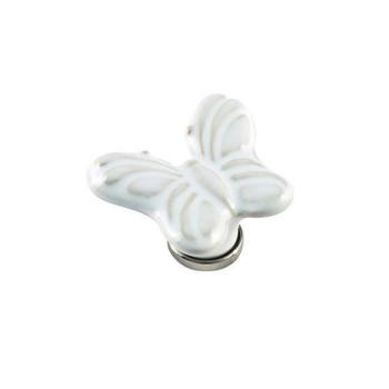 Pomello per mobile a forma di Farfalla, pomolo in Ceramica, colore Bianco, dimensioni 45 x 50 mm