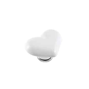 Pomello per mobile a forma di Cuore, pomolo in Ceramica, colore Bianco, dimensioni 62 x 77 mm