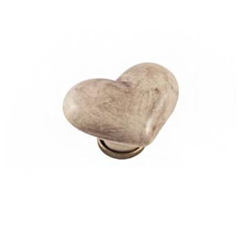 Pomello per mobile a forma di Cuore, pomolo in Ceramica, colore Patinato, dimensioni 62 x 77 mm