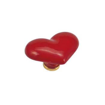 Pomello per mobile a forma di Cuore, pomolo in Ceramica, colore Rosso, dimensioni 62 x 77 mm