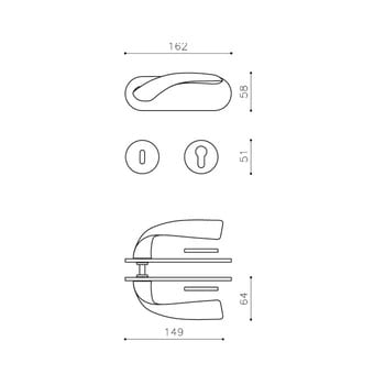 Maniglia per porta serie VOLA Olivari, con placca e bocchetta foro Patent, finitura SuperNichel Satinato
