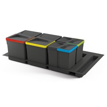 Set contenitori raccolta differenziata Recycle Emuca per cassetto, per modulo 900 mm, 2 da 12 L, 2 da 6 L, colore Grigio Antracite