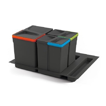 Set contenitori raccolta differenziata Recycle Emuca per cassetto, per modulo 600 mm, 1 da 15 L, 2 da 7 L, colore Grigio Antracite