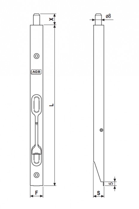 AGB catenaccio a leva incassato per porta, lunghezza 400 mm, Bronzo.