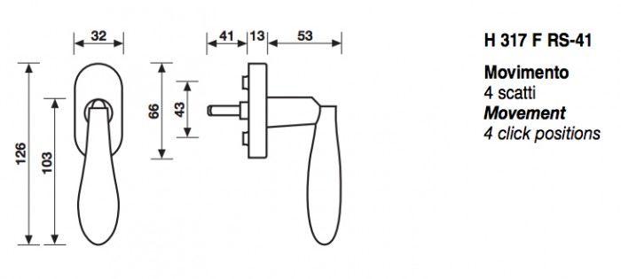 Prezzo a pezzo.   Maniglia per finestra Martellina DK H 317 Serie AC Novantuno Fusital per infissi