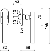 Disegno Tecnico Maniglia Dolce Vita per finestra DK basso