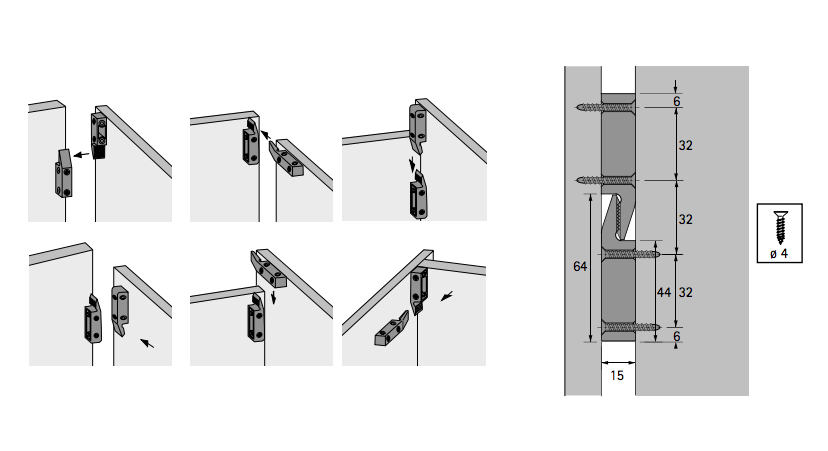 Giunzione per angoli Hettich, assemblaggi vari Klip universale..