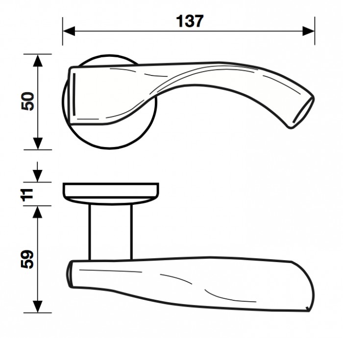 Fusital serie YK DUEMILA H338 Maniglia per porta, con rosetta e bocchetta foro normale, finitura Cromo Satinato.