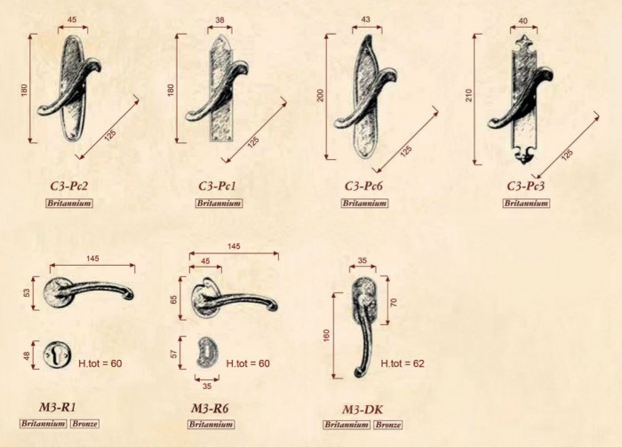 Gotica Maniglie per porte e finestre artigianali Giara Art Design