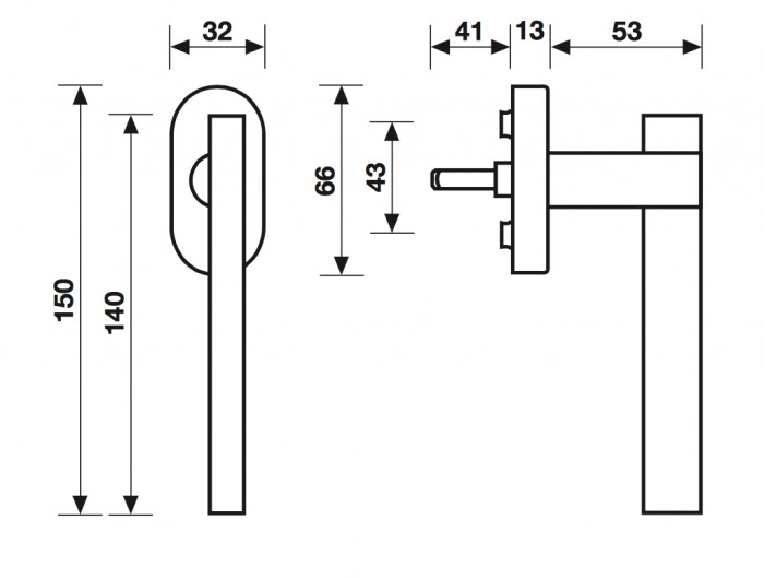 Fusital serie JP DUEMILA H343 Maniglia per porta finestra DK, finitura Cromo Satinato.