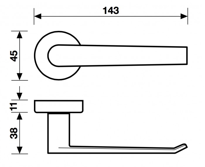 Fusital serie CC Duemilanove maniglia per porta interna, con rosetta e bocchetta per cilindro, finitura Cromo.