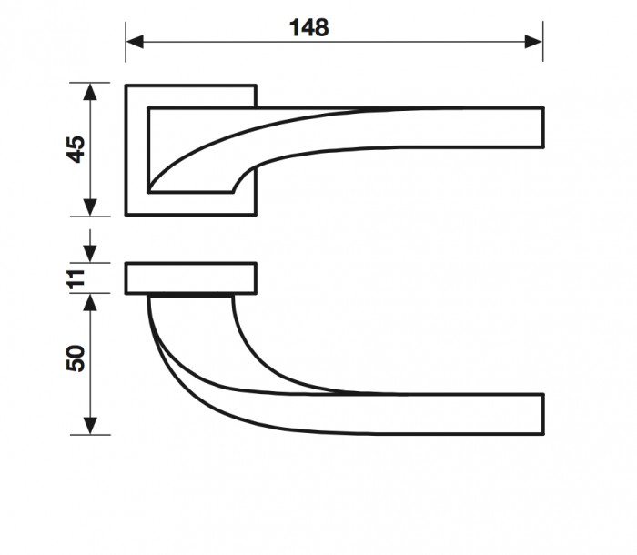 Fusital maniglia per porta H 372, con bocchetta quadrata foro yale, finitura Cromo Lucido.