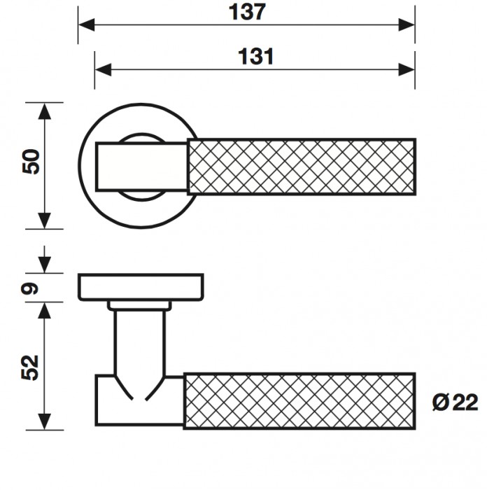 Maniglia per porta Fusital serie K2 H5015, con rosetta e bocchetta foro ovale yale, finitura Inox Satinato 