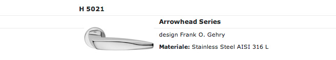 Maniglia Arrowhead Series Frank O. Gehry