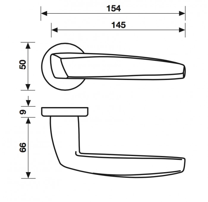 Maniglia per porta Fusital serie Arrowhead H 5021, con rosetta e bocchetta ovale foro yale, colore Cromo Lucido.