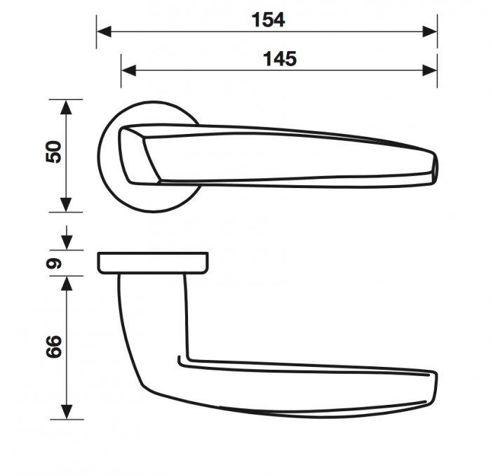 Maniglia per porta Fusital serie Arrowhead H 5021, con rosetta e bocchetta tonda foro normale, colore Cromo Lucido.