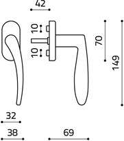 Maniglia disegno tecnico olivari novella K165 Superoro satinato