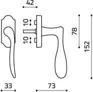 Maniglia disegno tecnico olivari open K170 superoro satinato