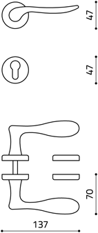 Maniglia disegno tecnico olivari orvieto M170RY8 superoro lucido