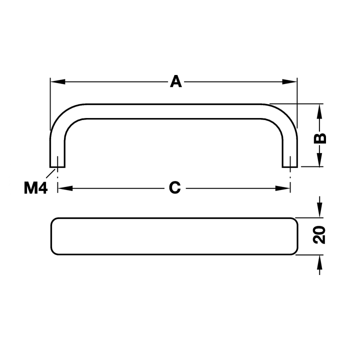 Maniglia per mobili in alluminio Häfele, dimensione 200 x 35 mm, Interasse 192 mm colore Argento.