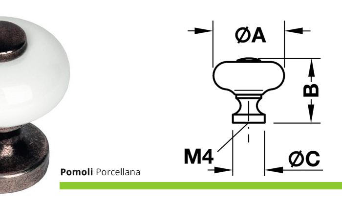 Pomello in porcellana e zinco - ferramenta per mobili