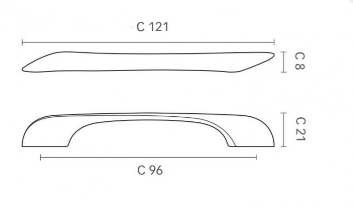 Maniglia per mobile design Mital serie 3000 interasse 96 mm, colore Cromo Opaco scheda tecnica
